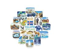 Navy Peony Magical Iceland Statement Stickers - Hand-Illustrated Watercolour, Glossy, Waterproof - for Suitcases, Laptops, Water Bottles (28-Piece Set)