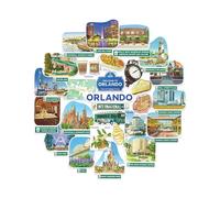 Navy Peony Magical Orlando Travel Stickers - Hand-Painted Gouache, Matte, Die Cut - for Journals, Scrapbooks (28-Piece Set)