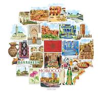 Navy Peony Mysterious Morocco Statement Stickers - Hand-Painted Watercolour, Glossy, Waterproof - for Suitcases, Laptops, Water Bottles (28-Piece Set)