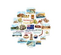 Navy Peony Outback Australia Statement Stickers - Hand-Illustrated Watercolour, Glossy, Waterproof - for Suitcases, Laptops, Water Bottles (32-Piece Set)