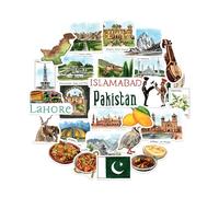 Navy Peony Picturesque Pakistan Travel Stickers (28pcs) - Watercolor, Islamabad, Pakistani Heritage-Themed Decals for Journals, Scrapbooks, Luggage