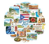 Navy Peony Poetic Puerto Rico Statement Stickers - Hand-Painted Watercolour, Glossy, Waterproof - for Suitcases, Laptops, Water Bottles (28-Piece Set)
