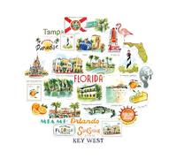 Navy Peony Retro Florida Statement Stickers - Hand-Illustrated Watercolour, Glossy, Waterproof - for Suitcases, Laptops, Water Bottles (31-Piece Set)