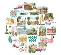 Navy Peony Rustic Palm Springs Travel Stickers (28pcs) - Chic, Trendy Lifestyle-Themed Vacation Decals for Journal, Scrapbook, Suitcase, Water Bottle