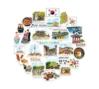 Navy Peony Scenic South Korea Statement Stickers - Hand-Illustrated Watercolour, Glossy, Waterproof - for Suitcases, Laptops, Water Bottles (30-Piece Set)