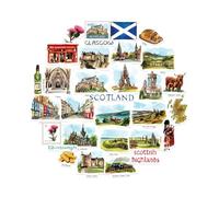 Navy Peony Spectacular Scotland Statement Stickers - Hand-Illustrated Watercolour, Glossy, Waterproof - for Suitcases, Laptops, Water Bottles (31-Piece Set)