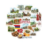 Navy Peony Spiritual Armenia Travel Stickers (28pcs) - Hand Illustrated, Yerevan, Armenian Heritage-Themed Decals for Journals, Scrapbooks, Luggage