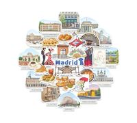 Navy Peony Sunlit Madrid Statement Stickers - Hand-Illustrated Gouache, Glossy, Waterproof - for Luggage, laptops and Water Bottles (28 Pieces)