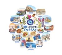 Navy Peony Sunlit Santorini Travel Stickers - Hand-Painted Gouache, Matte, Die Cut - for Journals, Scrapbooks (28-Piece Set)