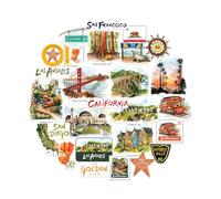 Navy Peony Sunny California Statement Stickers - Hand-Painted Watercolour, Glossy, Waterproof - for Suitcases, Laptops, Water Bottles (27-Piece Set)