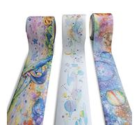 Navy Peony Under The Sea and Outer Space Washi Tape Set (3 Rolls, 30mm by 5 meters) | Waterproof, Watercolor, Cute | Wide Decorative Tapes for Planners, Journals, Scrapbooks