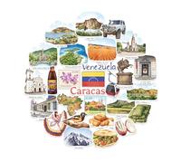 Navy Peony Vibrant Venezuela Travel Stickers (28pcs) - Watercolor, Caribbean, Caracas Venezuelan-Themed Decals for Journals, Scrapbooks, Luggage