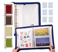 Navy Peony Wander Keeper 8-in-1 Sticker Organizer - True A5/A6 Sleeves, Curated Travel Colors, Durable Zipped Binder - for Postcard Album, Sticker Storage (Atacama Midnight)