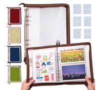 Navy Peony Wander Keeper 8-in-1 Sticker Organizer - True A5/A6 Sleeves, Curated Travel Colors, Durable Zipped Binder - for Postcard Album, Sticker Storage (Al-Mukhā Mocha)