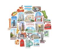 Navy Peony Windy Chicago Statement Stickers - Hand-Painted Gouache, Glossy, Waterproof - for Suitcases, Laptops, Water Bottles (28-Piece Set)