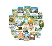 Navy Peony Yellowstone National Park Stickers (28pcs) - Hand-Illustrated, America, Nature-Themed Decals for Journals, Scrapbooks, Water Bottles