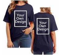 Navy Personalised T Shirts for Women Plus Size Summer Tops Custom Print T Shirt Front and Back Create Your Own Shirt Personalised Text and Image Casual Shirts
