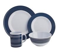 Navy Pinstripe Melamine 16 pce Dinner Set by Flamefield