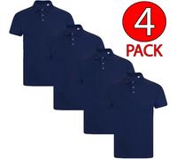 (Navy - Plain, XL) Men Polo Tshirt 4Pack Shortsleeve Plain Casual Top