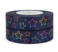 Navy & Rainbow Stars Ribbon 2m x 22mm Wide for Personalised Birthday Cake Decoration & Decorating Ideas for Present Gift Wrap Bows Toppers or Wrapping for Bags Box Balloon String Cards Art Craft