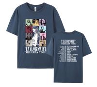 (navy, S) Round Neck T-Shirt with Taylor Swift Print, American Hip-Hop Street Style Cotton Short Sleeve