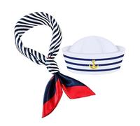 Navy Sailor Costume Set - Blue Striped, Navy-Fashion Sailor Hat with Silk Scarf, Captain Costume Set | Captains Hat for Theatrical Performances and Pretend Play