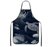 Navy Sea Creatures Apron, Artistic Ocean Design Kitchen Apron for Cooking, BBQ, Gardening, and Chef Work, Navy, 24x31 Inch