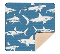 Navy Shark Silhouettes Baby Play Mat for Floor, 50x50 inch Playpen Mat,Thicken Soft Non-Slip Tummy Time Mat for Toddlers and Infants
