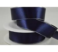 Navy Single Faced Satin Ribbon with Silver Edge 25mm x 25 Metre Roll