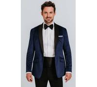 Dobell Mens Navy Blue Tuxedo Dinner Jacket Slim Fit Velvet Contrast Shawl Lapel-46R