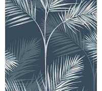 Navy South Beach Palm Wallpaper Metallic Tropical