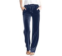 Navy Straight Leg Joggers Womens Velvet Trousers Elasticated Waist Trouser Tracksuit Jogging Bottoms with Pockets Athletic Joggers Yoga Pants Activewear Pant for Office Work Streetwear