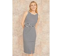 Navy Striped Jersey Ruched Midi Dress Yumi Navy 14