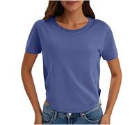Navy Summer Short Sleeve Crop Tops Round Neck T Shirt Plain Tshirts Asymmetric Top Y2K Sports T Shirts Loose Casual Blouses for Going Out Gym Work Streetwear