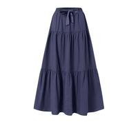 Navy Summer Skirts for Women UK Long Pleated Skirts Casual Midi Dresses Elasticated Waist A Line Swing Skirt Elegant Long Dresses Tiered Maxi Skirt for Holiday Beach Work Office