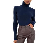 Navy Sweaters for Women UK Turtle Neck, Women's Knitted Sweater, Cable Knit Ribbed Sweater Long Sleeve Tops High Neck Ladies Pullover Base Tops Autumn and Winter Warm Loose Stretchy Knitwear