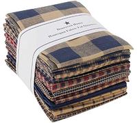 Navy Tan Beige Homespun Fabric Checks Stripes Fat Quarter (12 pk) Bundle 100% Cotton 18 X 22 by Dunroven House