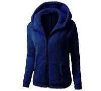 Navy Teddy Fleece Sweatshirts Womens Winter Warm Sherpa Full Zip Up Hooded Jacket Fuzzy Hoodies with Pockets Stylish Soft Plush Fluffy Solid Color Oversized Hoodie Outwear Coats for Ladies