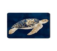 Navy Turtle Dish Drying Mats, Gold Floral Absorbent Rubber Dish Drainer Rack Mat, Ocean Inspired PU Leather Drying Pad For Kitchen Counter 12x20 Inch