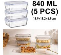 (Navy, TW003 - 840 ml - 5 pcs Set) Glass Storage Food Containers with Airtight Lids