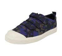 (Navy, UK 10.5 Child) Childrens Boys Girls Clarks Hook And Loop Canvas Shoes City Flare Lo K - F Fit