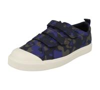 (Navy, UK 11.5 Child) Childrens Boys Girls Clarks Hook And Loop Canvas Shoes City Flare Lo K - F Fit