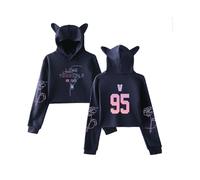 (Navy-V, Tag XL=US M) BTS Unisex 95 97 Hoodie Sweatshirt Cat Ear Cropped Top