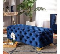 Navy Velvet Button Tufted End of Bed BenchUpholstered Entryway Seating Stylish Bedside Fur Accent 60x50x40cm (24x20x16in) for Home Decor