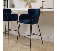 Navy Velvet Curved Kitchen Stool with Back - Isla