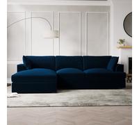 Navy Velvet Left Hand 4 Seater Chaise Corner Sofa - August