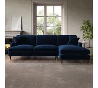 Navy Velvet Right Hand Facing 4 Seater Chaise Corner Sofa - Payton