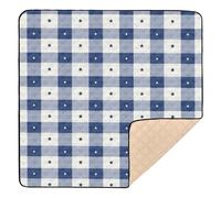 Navy White Gingham Stars Pattern (1) Cute Foldable Baby Playmat for Indoor Outdoor Cozy Breathable Padded Baby Mat for Baby Toddler Infant, 50'' x 50''