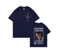 (Navy [White Label], L) Summer Mens Short Sleeve T-Shirts Ins Kanye Travis Scott Simple Print American Style Short Sleeve