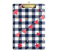 Navy White Plaid Star Banning Pattern Paper Clip Whiteboard Transparent For Softball Trainers Clipboard Teacher Size 9x12